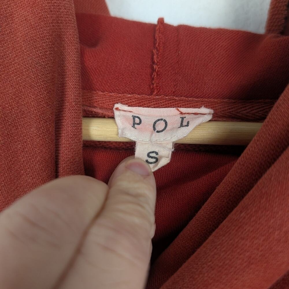 POL Hooded Sweatshirt S Burnt Orange Red Lace Up Sleeve Oversized Casual Cozy - Picture 7 of 8